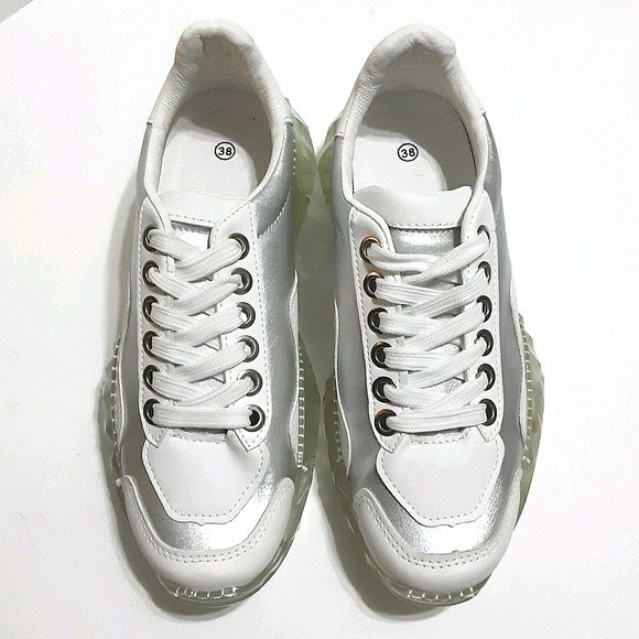 Chunky Platform PVC Transparent Diamond Sole Sneakers US 7.5 Streetwear Trendy - Picture 3 of 6